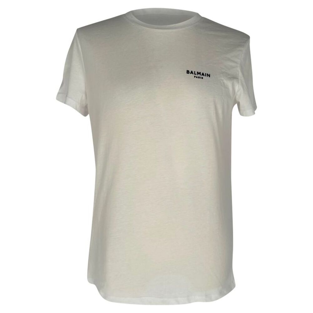Balmain Logo-Flocked T-Shirt in White Cotton